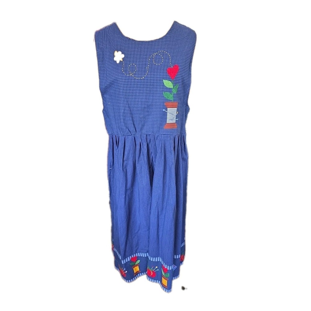 VTG 80s‎ Handmade Blue Maxi Dress Prairie Cottagecore Embellished Sewing Large